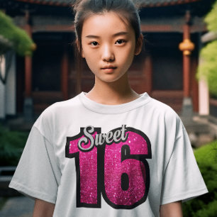 SWEET 16 MEISJES VERJAARDAG GLITTER T-shirt