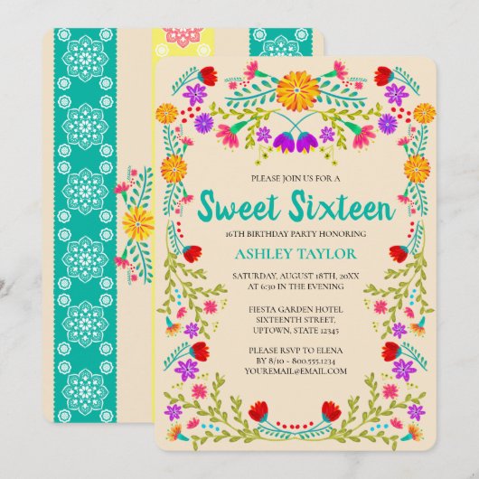 Sweet 16 Mexicaans Fiesta Papel Picado Champagne Kaart (Voorkant / Achterkant)