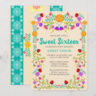 Sweet 16 Mexicaans Fiesta Papel Picado Champagne Kaart