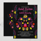 Sweet 16 Mexicaanse feestbloemen Black Birthday Kaart (Voorkant / Achterkant)