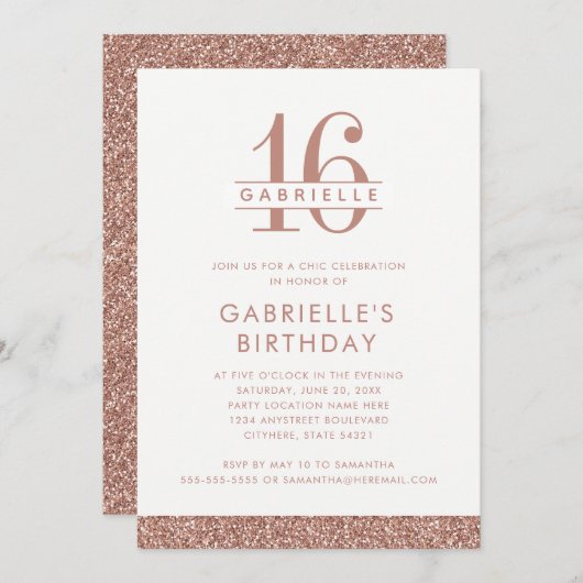 Sweet 16 Minimale Roos Blush Pink Glitter Birthday Kaart (Voorkant / Achterkant)