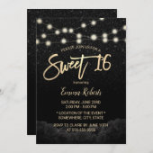 Sweet 16 Modern Black Roos Floral Black Glitter Kaart (Voorkant / Achterkant)