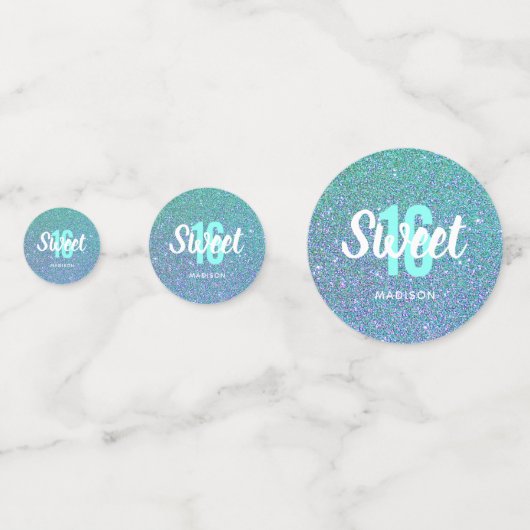 Sweet 16 Modern Blauwgroen Blauw Glitter Gepersona Confetti (Voorkanten)