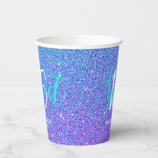 Sweet 16 Modern Blauwgroen Paarse Glitter Geperson Papieren Bekers (Links)