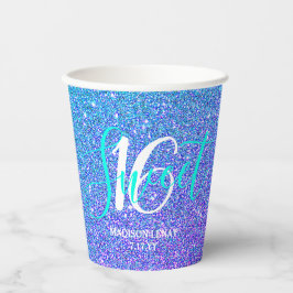 Sweet 16 Modern Blauwgroen Paarse Glitter Geperson Papieren Bekers