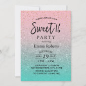 Sweet 16 Modern Blauwgroen Roze Zilver Glitter Bir Kaart (Voorkant)