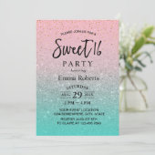 Sweet 16 Modern Blauwgroen Roze Zilver Glitter Bir Kaart (Staand voorkant)