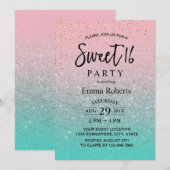 Sweet 16 Modern Blauwgroen Roze Zilver Glitter Bir Kaart (Voorkant / Achterkant)
