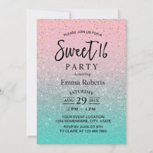 Sweet 16 Modern Blauwgroen Roze Zilver Glitter Bir Kaart