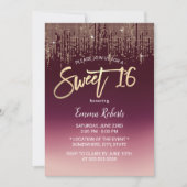 Sweet 16 Modern Burgundy Ombre Gold Sequins Kaart (Voorkant)