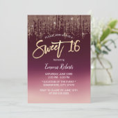 Sweet 16 Modern Burgundy Ombre Gold Sequins Kaart (Staand voorkant)