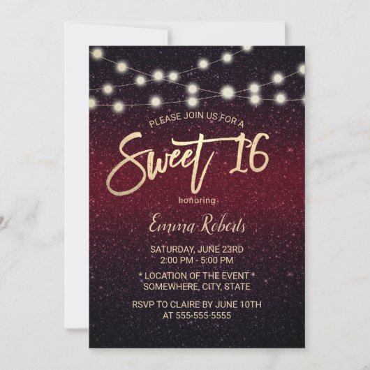 Sweet 16 Modern Burgundy Red Faux Glitter Kaart (Voorkant)