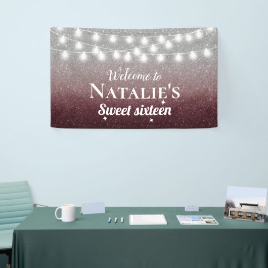 Sweet 16 Modern Burgundy Red & Silver Ombre Spandoek (Beurs)