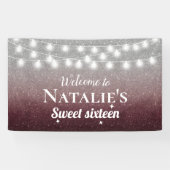 Sweet 16 Modern Burgundy Red & Silver Ombre Spandoek (Horizontaal)