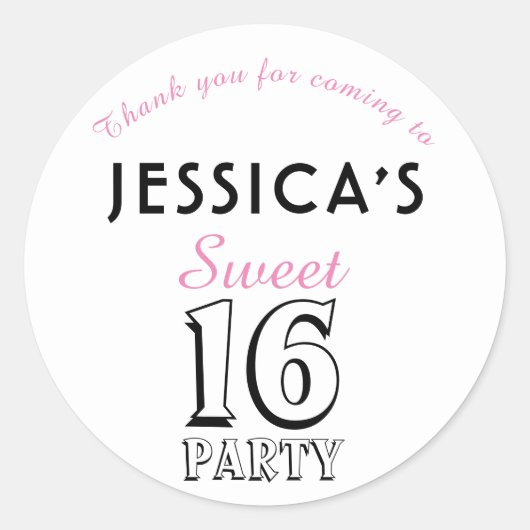 Sweet 16 Modern Chic Pink Birthday Party Dank je Ronde Sticker (Voorkant)