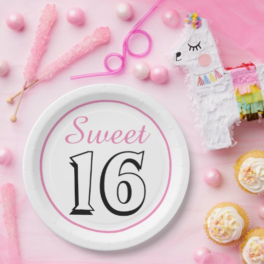 Sweet 16 Modern Chic Pink Birthday Party Papieren Bordje (Feest)