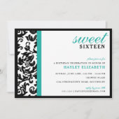 Sweet 16 Modern Damask met Border, Turquoise Kaart (Voorkant)