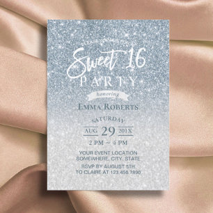 Sweet 16 Modern Dusty Blue en Silver Ombre Kaart