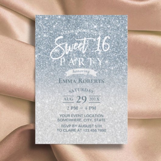 Sweet 16 Modern Dusty Blue en Silver Ombre Kaart