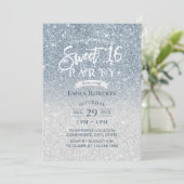 Sweet 16 Modern Dusty Blue en Silver Ombre Kaart (Staand voorkant)