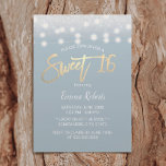 Sweet 16 Modern Dusty Blue Silver Glitter Kaart<br><div class="desc">Sweet 16 Modern Dusty Blue Silver Glitter String Licht Invitations.</div>