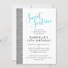 Sweet 16 Modern Elegant Chic Silver Glitter Aankondiging