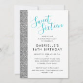 Sweet 16 Modern Elegant Chic Silver Glitter Aankondiging (Voorkant)