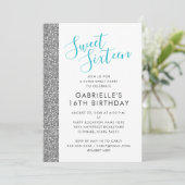 Sweet 16 Modern Elegant Chic Silver Glitter Aankondiging (Staand voorkant)