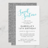 Sweet 16 Modern Elegant Chic Silver Glitter Aankondiging (Voorkant / Achterkant)