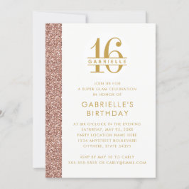 Sweet 16 Modern Elegant Roos Gold Pink Glitter Kaart