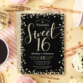 Sweet 16 Modern Gold Black Glitter Girly Birthday Kaart