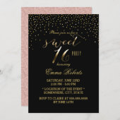 Sweet 16 Modern Gold Confetti Elegant Black Kaart (Voorkant / Achterkant)