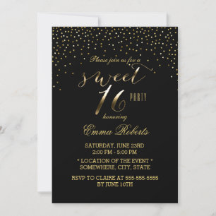 Sweet 16 Modern Gold Confetti Elegant Black Kaart