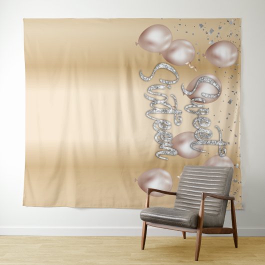 Sweet 16 Modern Gold Girl 16th Birthday Balloons Wandkleed (In Situ (horizontaal))