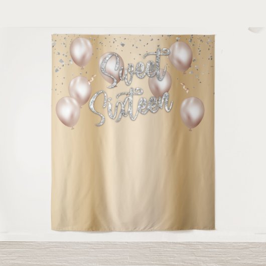 Sweet 16 Modern Gold Girl 16th Birthday Balloons Wandkleed (Voorkant)