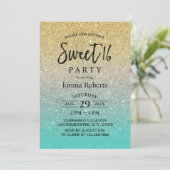 Sweet 16 Modern Gold & Turquoise Glitter Birthday Kaart (Staand voorkant)