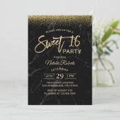 Sweet 16 Modern Gold Typography Black Marble Kaart (Staand voorkant)