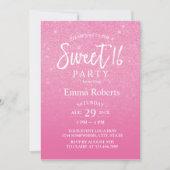 Sweet 16 Modern Hot Pink Glitter Birthday Kaart (Voorkant)