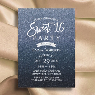Sweet 16 Modern Navy Blue Glitter Birthday Kaart