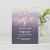 Sweet 16 Modern Paars Ombre Silver Glitter Kaart (Staand voorkant)