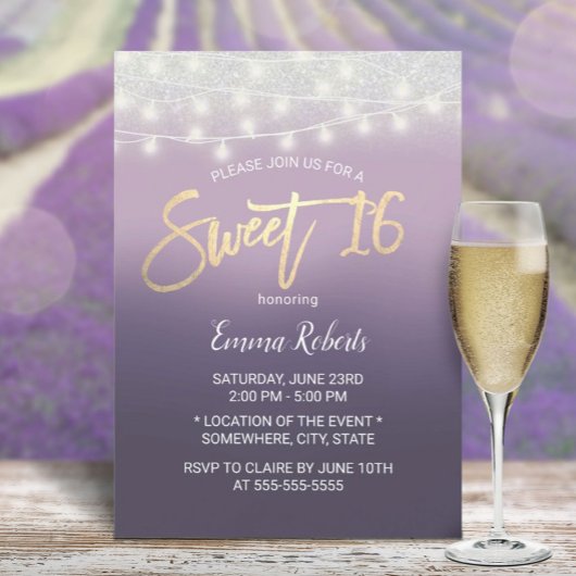 Sweet 16 Modern Paars Ombre Silver Glitter Kaart