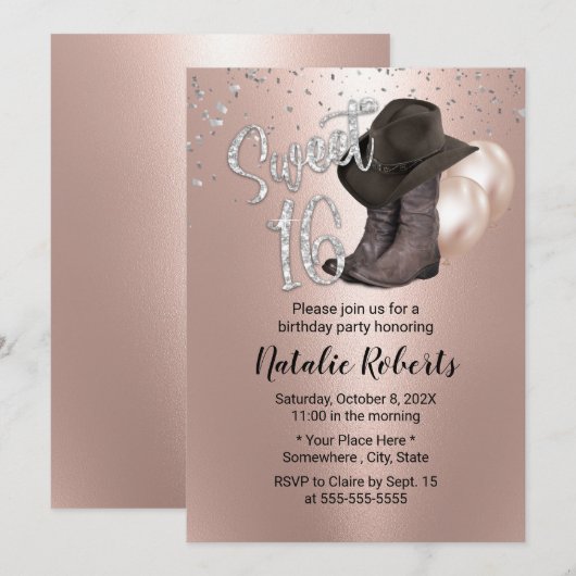 Sweet 16 Modern Roos Gold Cowgirl 16e verjaardag Kaart (Voorkant / Achterkant)