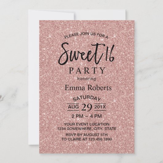 Sweet 16 Modern Roos Gold Glitter Birthday Kaart (Voorkant)