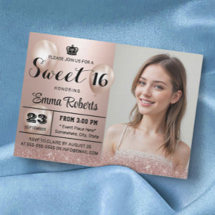 Sweet 16 Modern Roos Gouden Glitter Foto Verjaarda Kaart