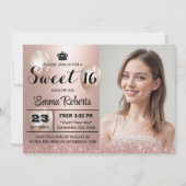 Sweet 16 Modern Roos Gouden Glitter Foto Verjaarda Kaart (Voorkant)