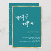 Sweet 16 Modern Script Gold Foil Blauwgroen Verjaa Kaart (Voorkant / Achterkant)