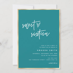 Sweet 16 Modern Script Gold Foil Blauwgroen Verjaa Kaart