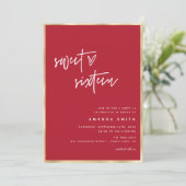 Sweet 16 Modern Script Gold Foil Red Birthday Kaart (Staand voorkant)