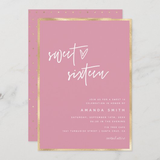 Sweet 16 Modern Script Gouden Folie Roze Verjaarda Kaart (Voorkant / Achterkant)