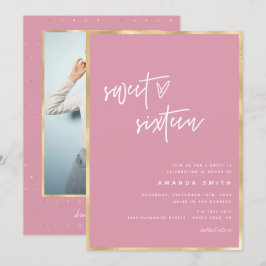 Sweet 16 Modern Script Gouden Folie Roze Verjaarda Kaart